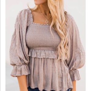 Pink Lily “Soul Searching Smocked Blouse”